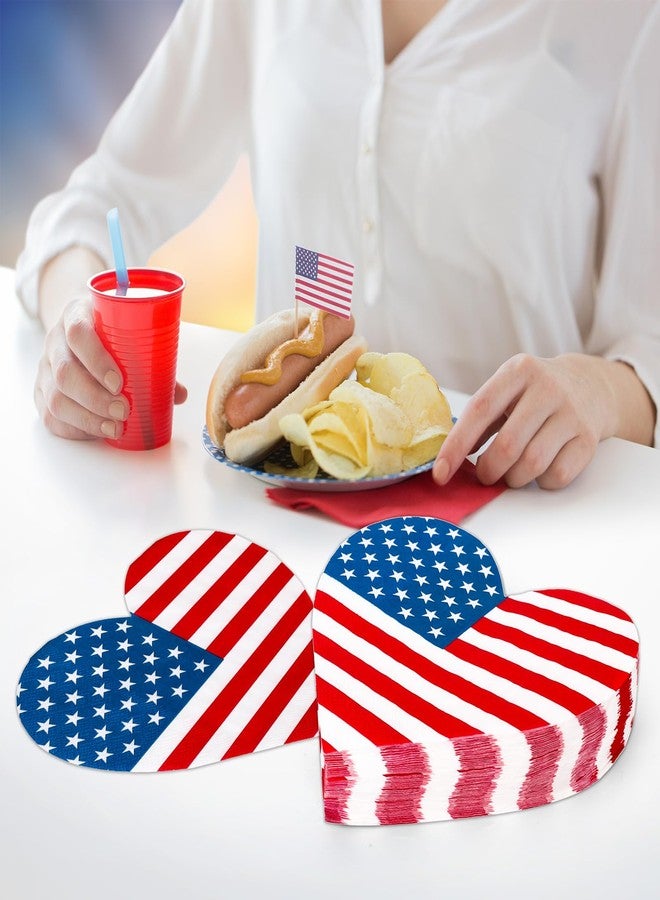 JarThenaAMCS مناديل ورقية وطنية من JarThenaAMCS، ٥٠ قطعة، على شكل قلب وعلم أمريكي، للاستخدام مرة واحدة، مناديل غداء وعشاء مخططة بنجوم احتفالاً بيوم الاستقلال، لوازم طاولة حفلات عيد الاستقلال - Image 5